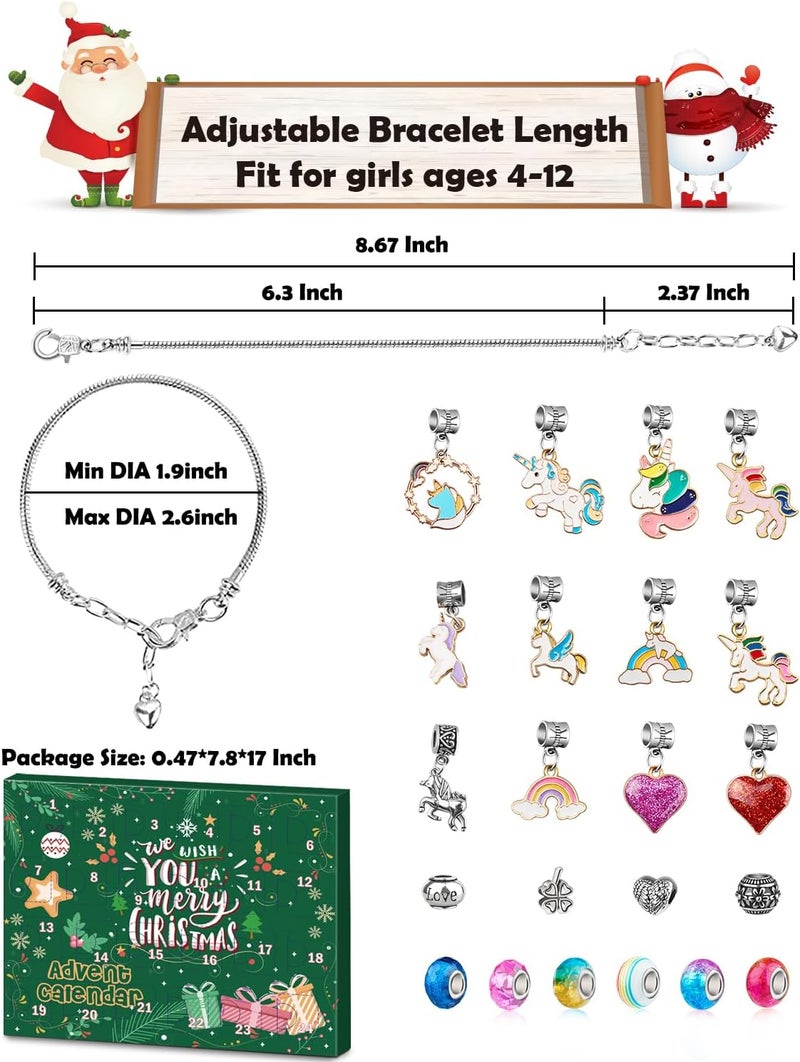 KOLBRIGHT Advent Calendar 2025 Girls Unicorn Charm Bracelets Making Kit, 24 Days of Christmas Advent Calendars for Teens Kids Age 6-12, Unicorns Gifts for Girls 6 7 8-10 Girl Craft Toys Countdown Calender. - Image 2